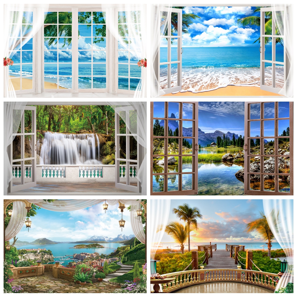 Office Tech Background - Spring Scene Window Backdrop Summer Seaside