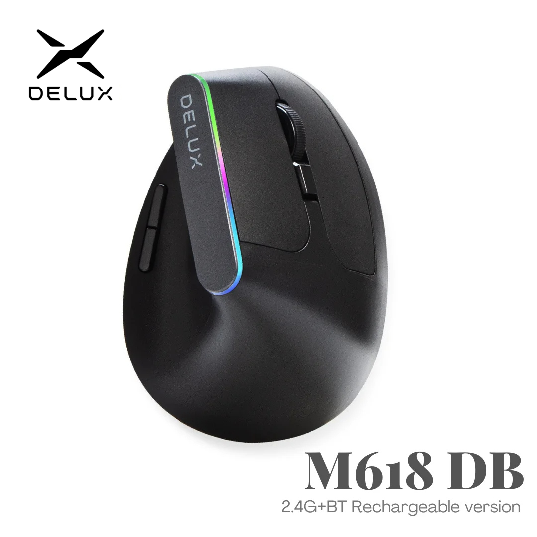 Ergonomic Mouse Vertical - Delux Ergonomic Vertical Mouse Rechargeable Wireless