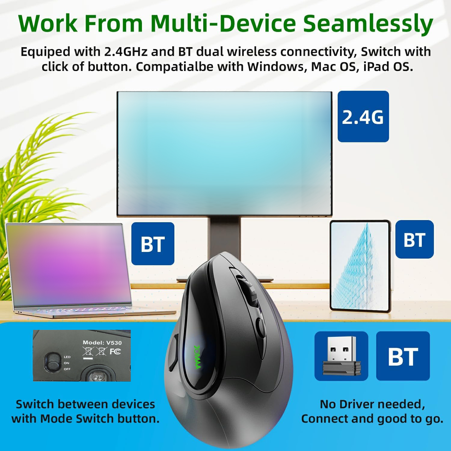 2.4G Dual Modes Ergonomic Vert - огляд і ціна Ergonomic Mouse Vertical