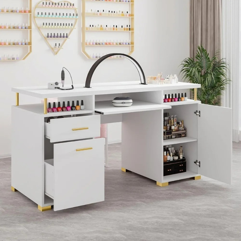White and Gold Nail Desk for N - огляд і ціна Office Tech Furniture