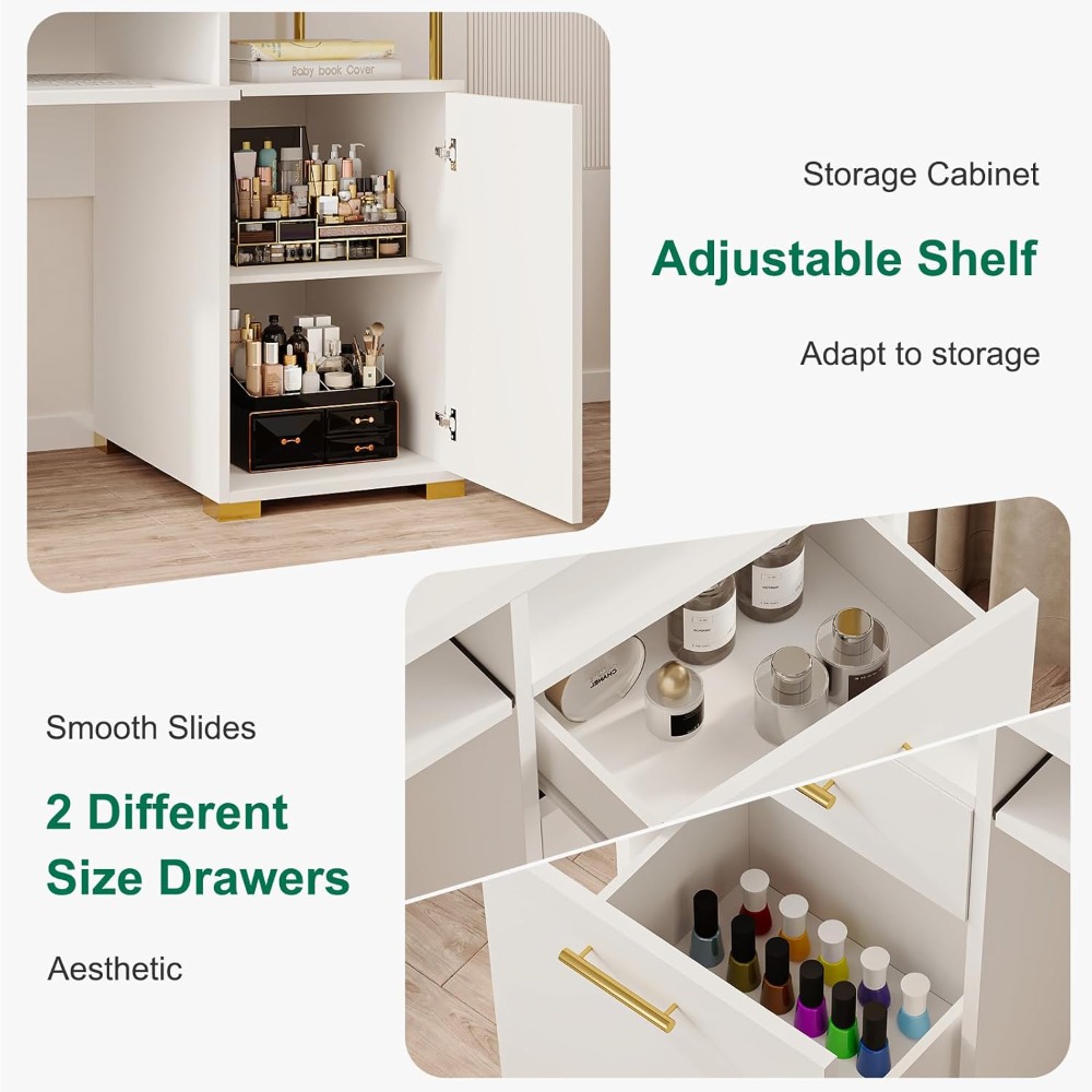White and Gold Nail Desk for N - огляд і ціна Office Tech Furniture